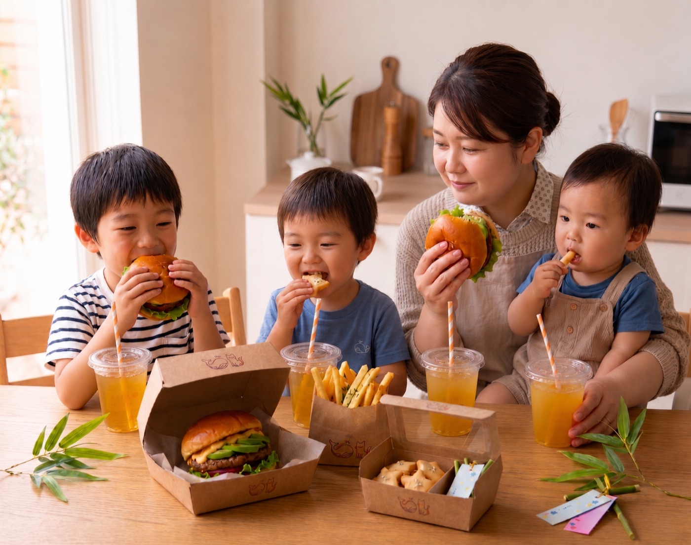 ご家族でバーガーを楽しむ様子